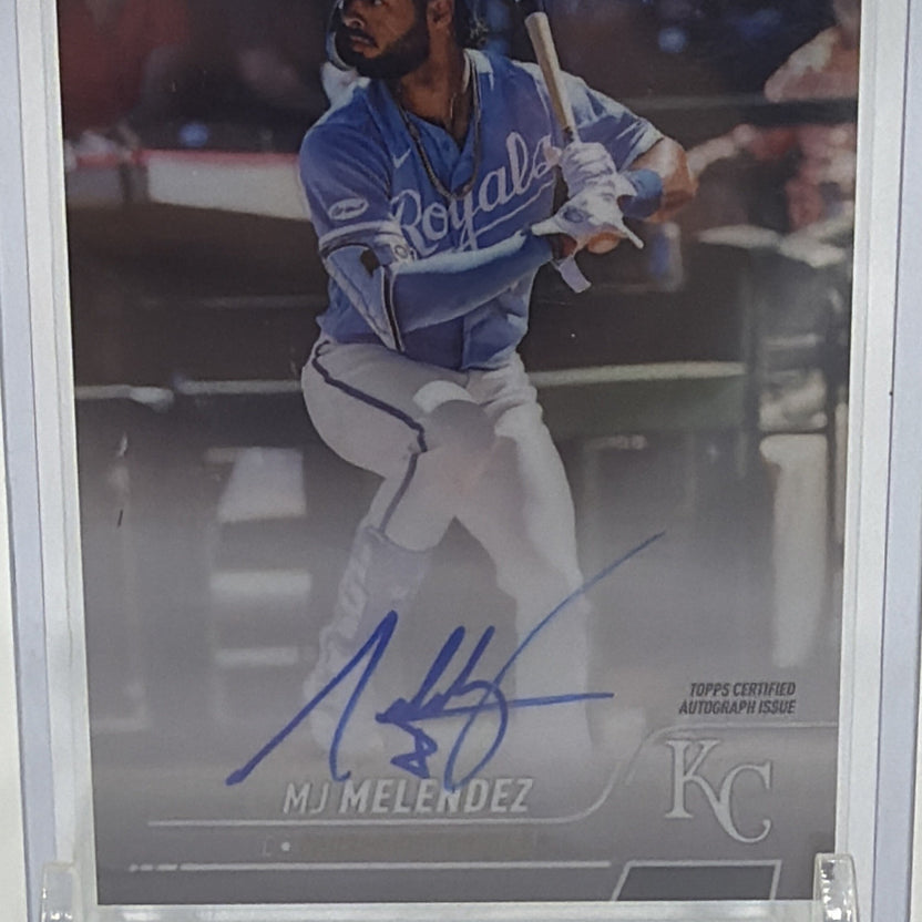 Front view showing the blue-ink on-card autograph on MJ Melendez #SCCUA-MJ