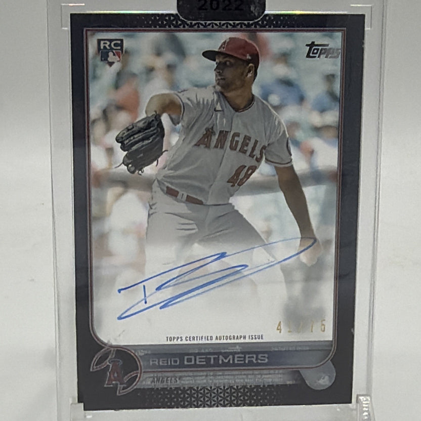 Front of 2022 Topps Clearly Authentic Reid Detmers Black rookie autograph #CAA-RD numbered 41/75