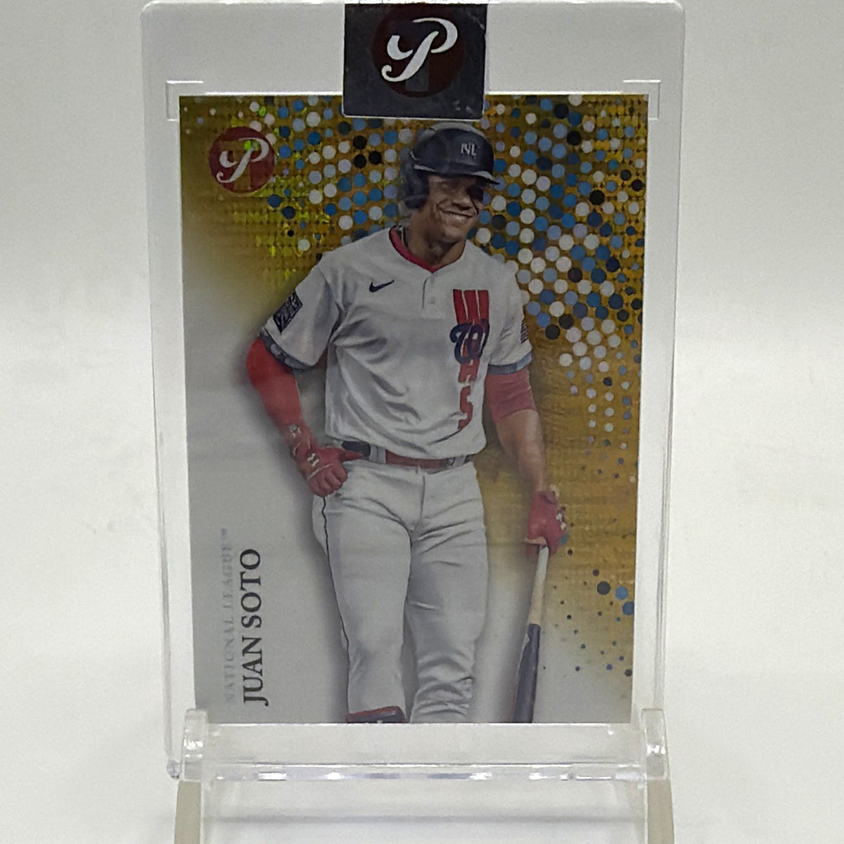 Front of 2022 Topps Pristine Juan Soto #288 Gold Pristine Refractor numbered to 50