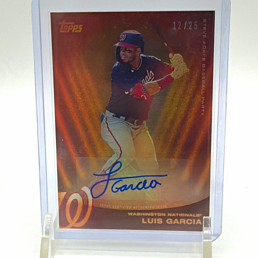 Front of 2022 Topps x Steve Aoki Luis Garcia Gold Burst autograph #50C numbered 12/25