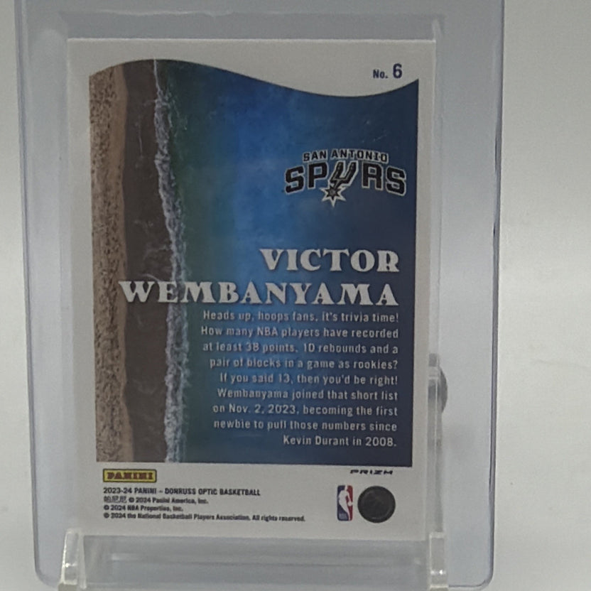 Reverse of Victor Wembanyama Splash #6 basketball card showing Spurs player information