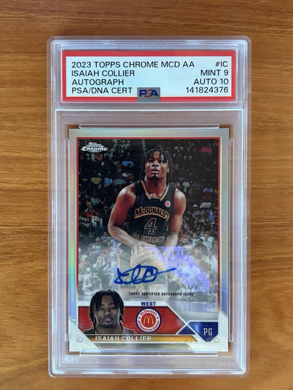 2023 Topps Chrome McDonald's All American Isaiah Collier autograph basketball card graded PSA 9 with PSA Auto 10 signature. 2023 Topps Chrome McDonald's All American Isaiah Collier PSA 9 Auto PSA 10