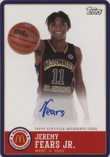 2023 Topps McDonald's All American Gameday Paper Autographs Jeremy Fears Jr. signed basketball card featuring the 2023 prospect and Michigan State recruit. 2023 Topps Chrome McDonald's All American Jeremy Fears Jr. Gameday PSA 9 Auto 10