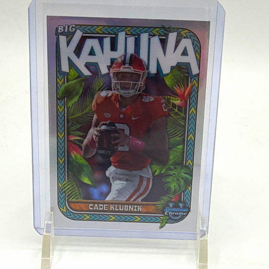 Front of 2023 Bowman University Chrome Cade Klubnik The Big Kahuna #TBK-6 Clemson card