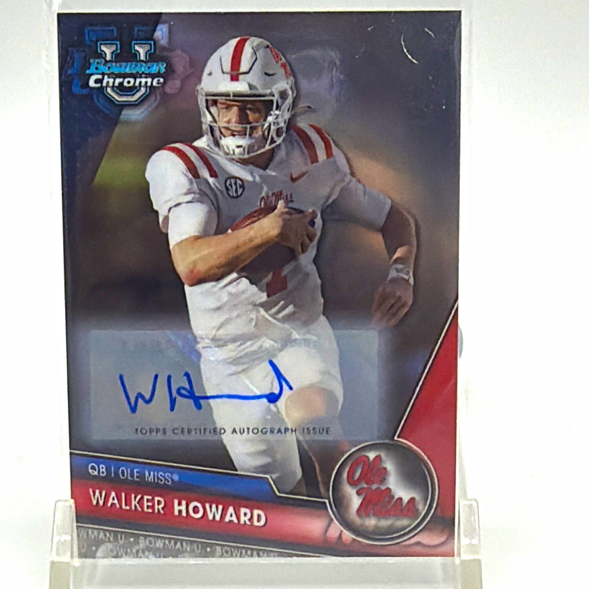 Front of 2023 Bowman University Chrome Walker Howard #78 Ole Miss Rebels autograph football card