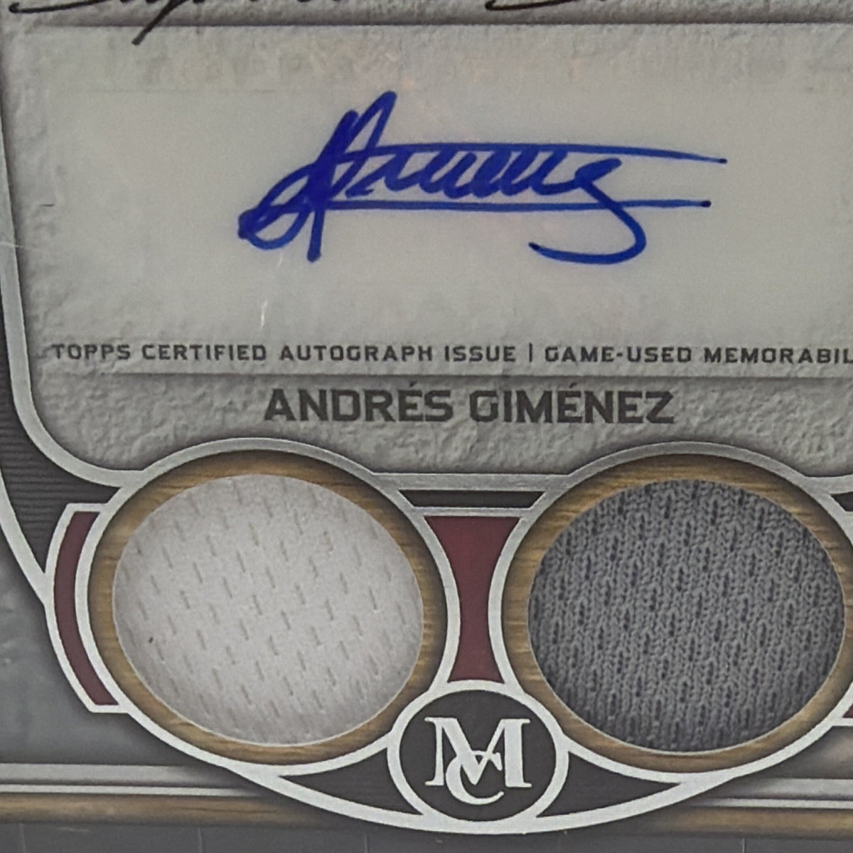 Back of Andrés Giménez Signature Swatches Dual Relic Autograph #SWDRA-AG