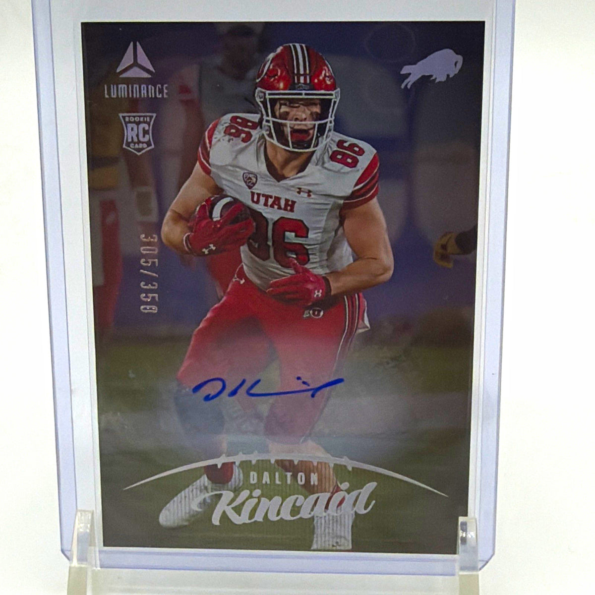 Front of 2023 Panini Luminance Dalton Kincaid rookie autograph #123 numbered 305/350