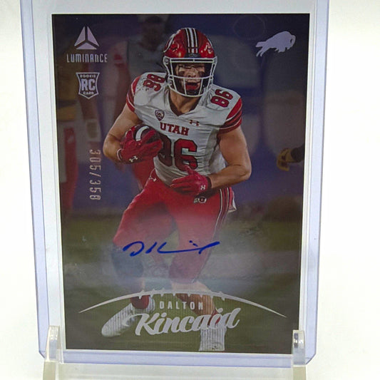 Front of 2023 Panini Luminance Dalton Kincaid rookie autograph #123 numbered 305/350