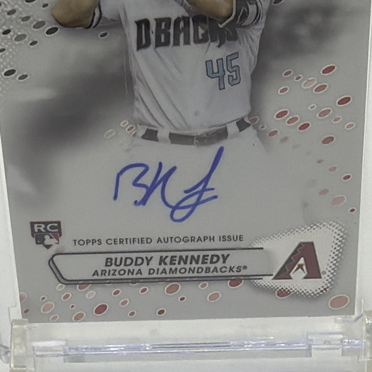 Detailed front view showing the blue-ink autograph on Buddy Kennedy #PA-BK