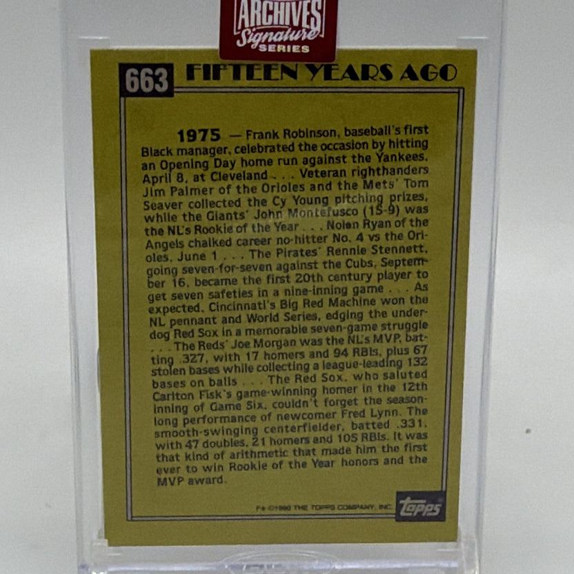 Reverse of Fred Lynn Turn Back the Clock baseball card showing historical player information