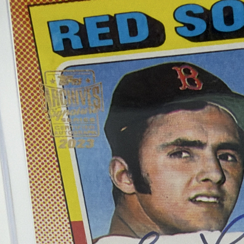 Close-up of Fred Lynn portrait wearing a Boston Red Sox cap