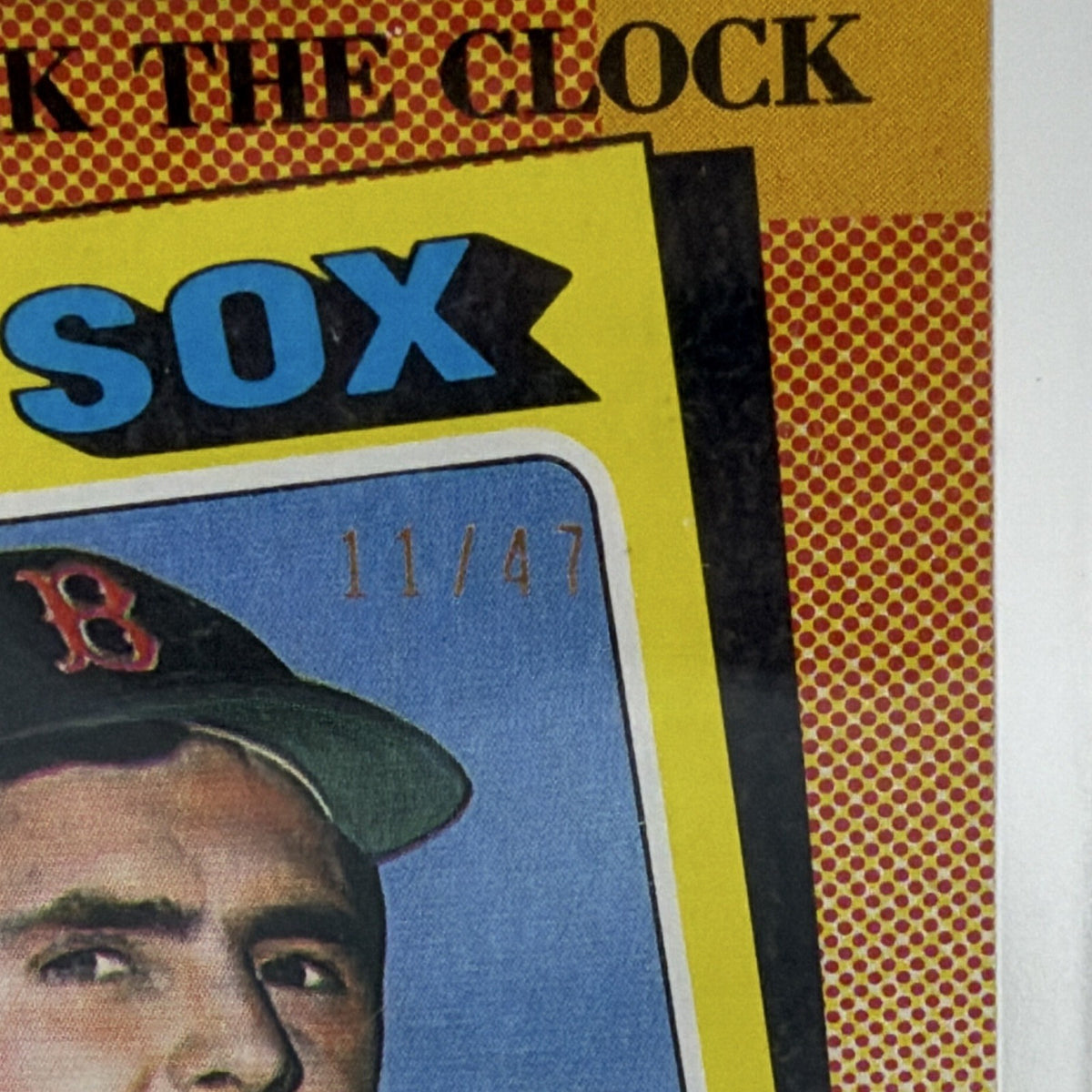 Close-up of Turn Back the Clock title and Red Sox design