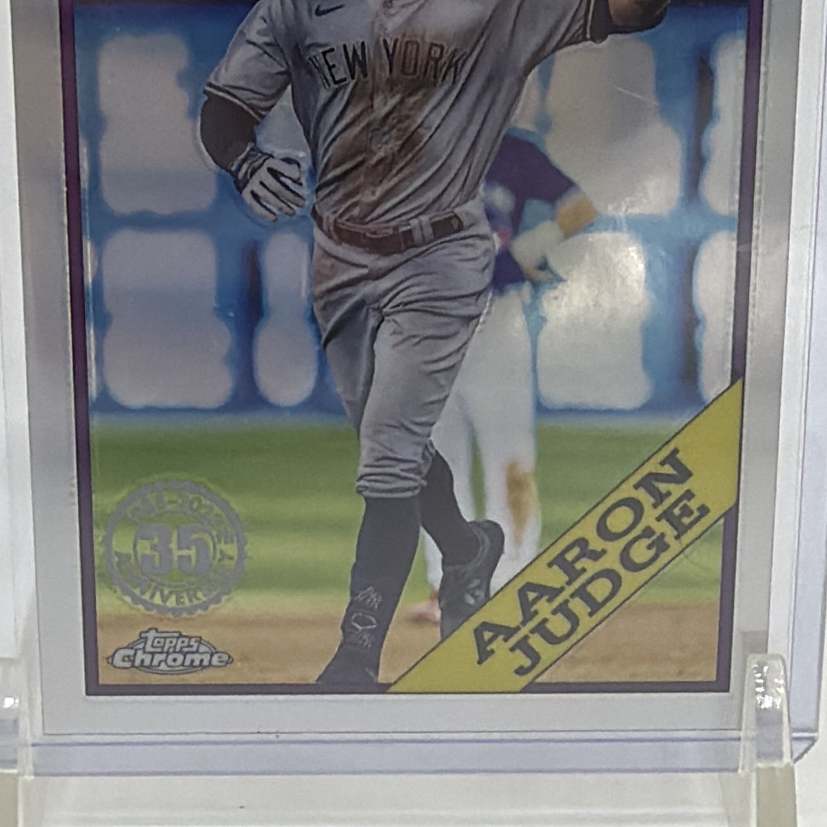 Detail view of Aaron Judge #88BC-1 showing the 1988 Topps-inspired Yankees design