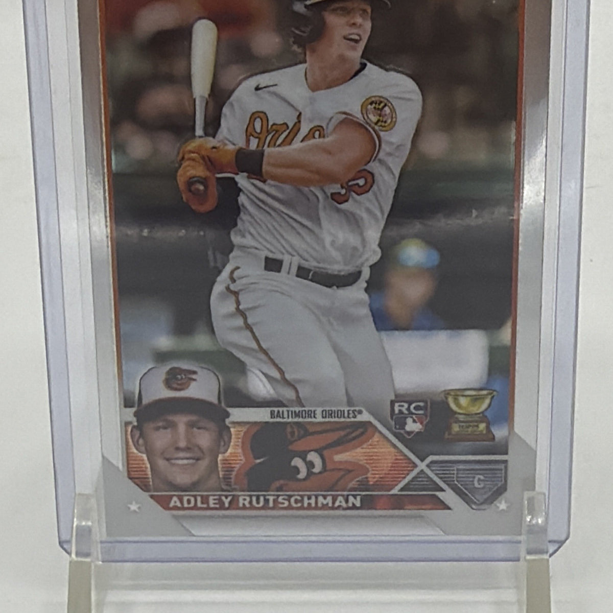 Front view of Adley Rutschman #1 2023 Topps Chrome Baltimore Orioles rookie card