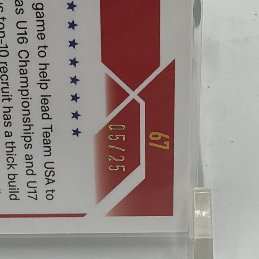 Close-up of serial numbering 15/25 on Ron Holland II Orange Refractor card