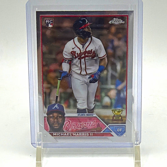 2023 Topps Chrome Michael Harris II #79 rookie card front with Atlanta Braves uniform and Rookie Cup