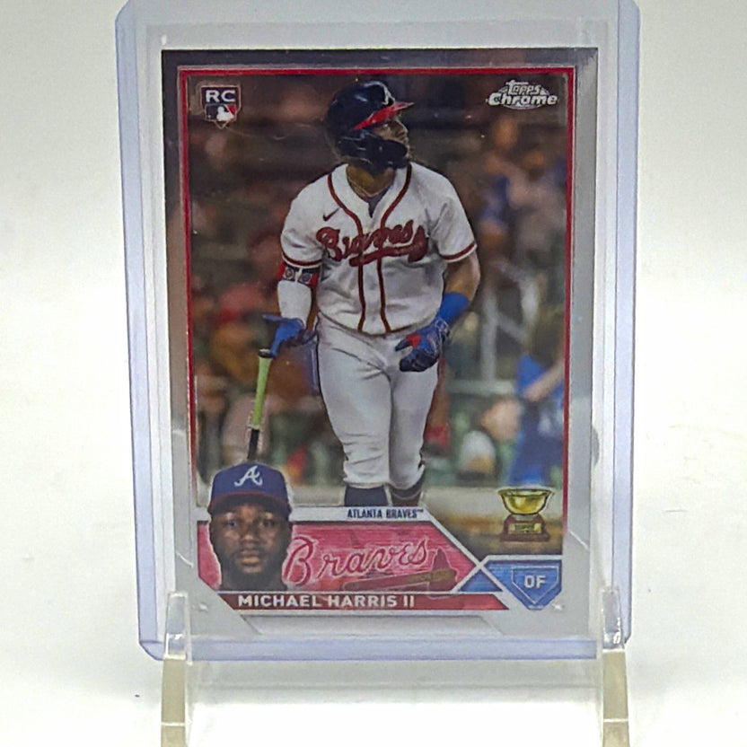 2023 Topps Chrome Michael Harris II #79 rookie card front with Atlanta Braves uniform and Rookie Cup