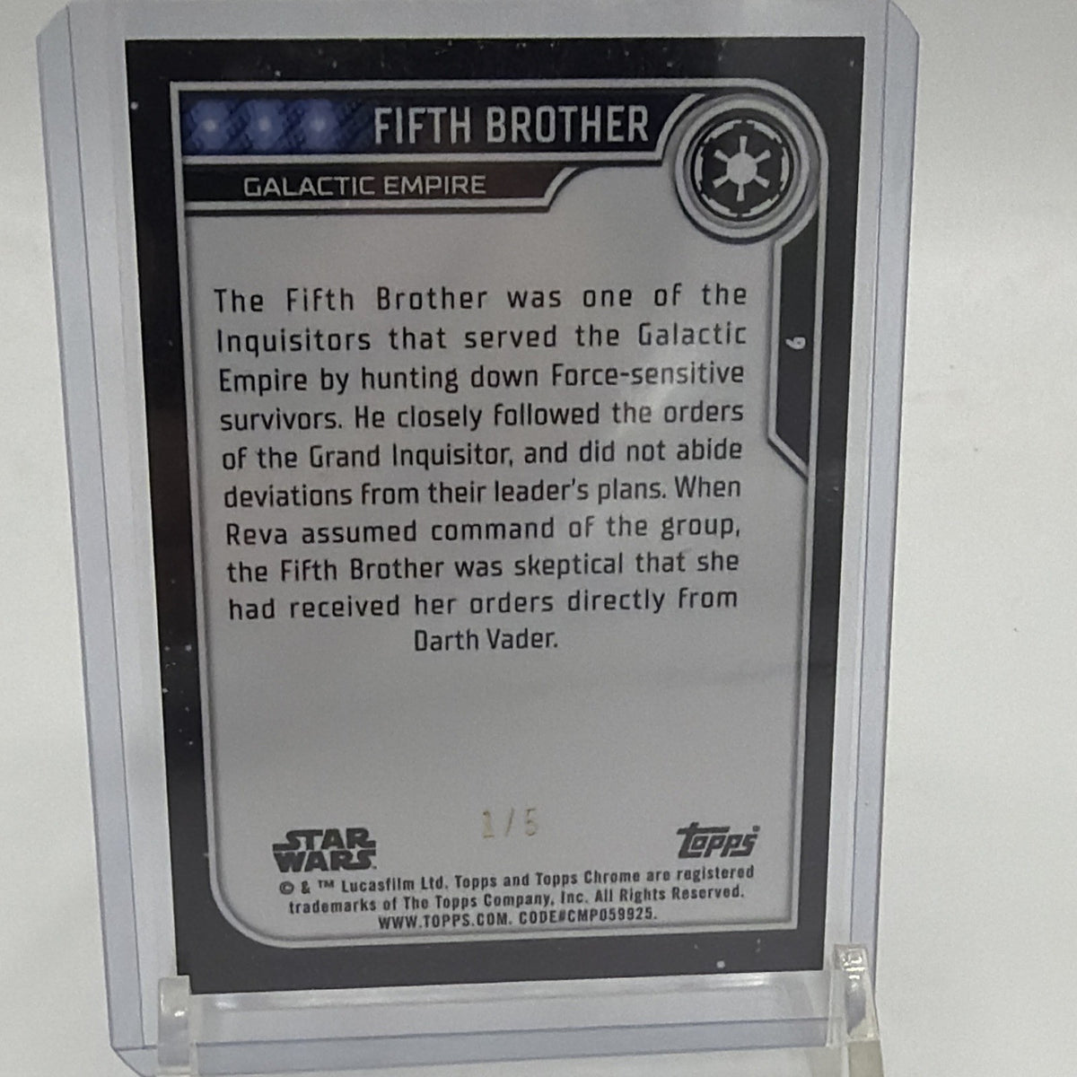 Back of 2023 Topps Chrome Star Wars Fifth Brother #9 Galactic Empire card