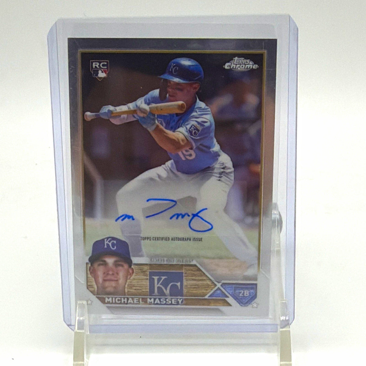Front of 2023 Topps Chrome Update Michael Massey rookie autograph #AC-MM for the Kansas City Royals