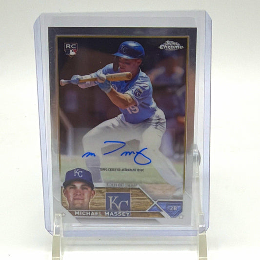 Front of 2023 Topps Chrome Update Michael Massey rookie autograph #AC-MM for the Kansas City Royals