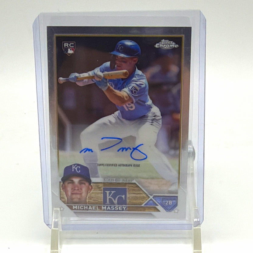 Front of 2023 Topps Chrome Update Michael Massey rookie autograph #AC-MM for the Kansas City Royals