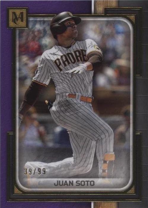 Front of 2023 Topps Museum Collection Juan Soto #2 Amethyst parallel numbered 69/99
