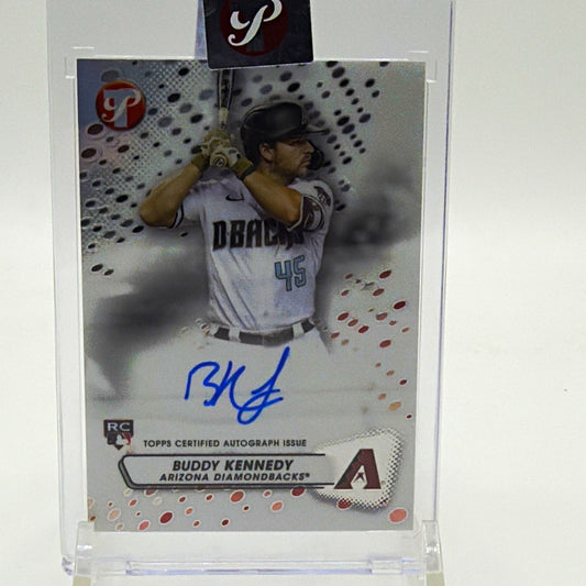 Front of 2023 Topps Pristine Buddy Kennedy rookie autograph #PA-BK for the Arizona Diamondbacks