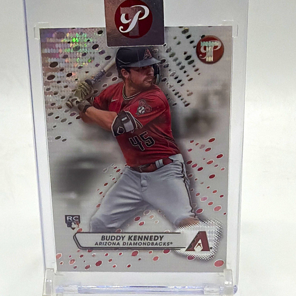 Front of 2023 Topps Pristine Buddy Kennedy #143 Refractor rookie card for the Arizona Diamondbacks