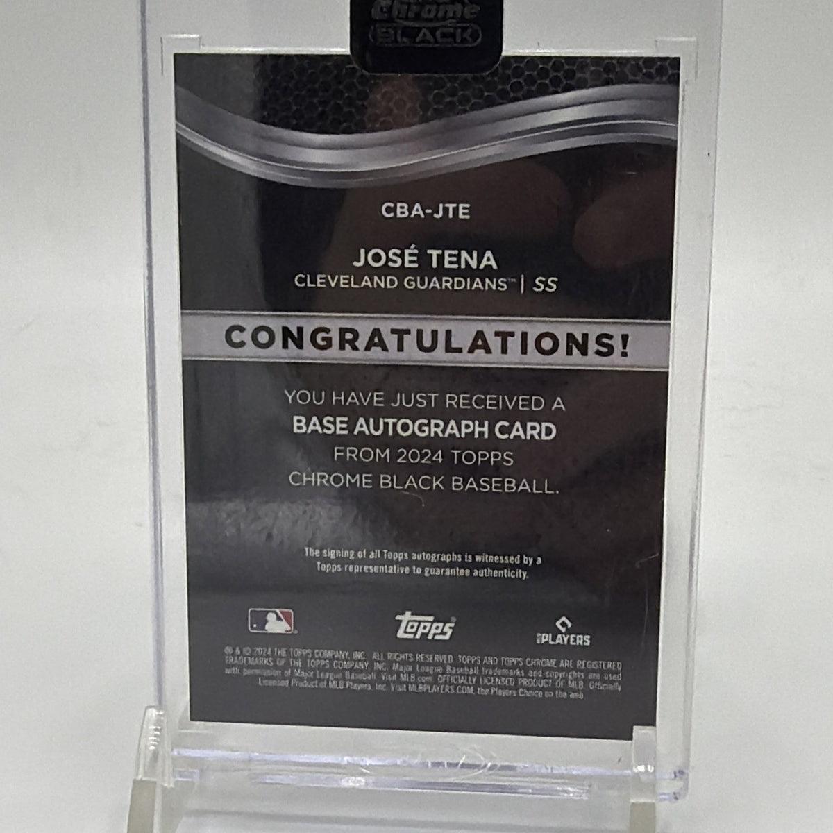 Back of 2024 Topps Chrome Black José Tena rookie autograph #CBA-JTE