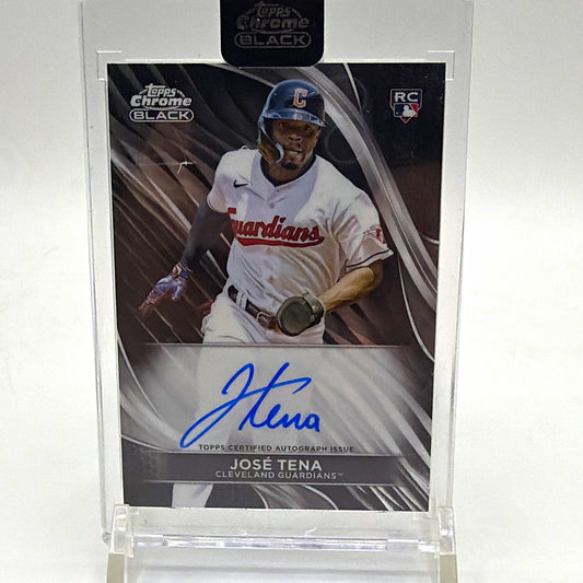 Front of 2024 Topps Chrome Black José Tena rookie autograph #CBA-JTE for the Cleveland Guardians