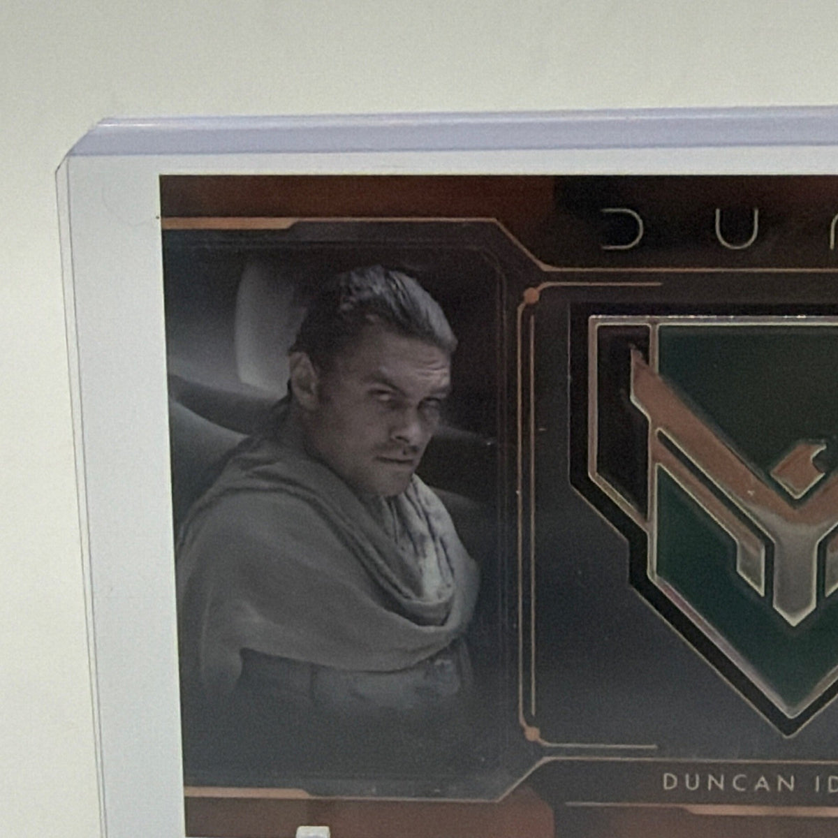 Close-up of Jason Momoa as Duncan Idaho on Topps Chrome Dune manufactured medallion card