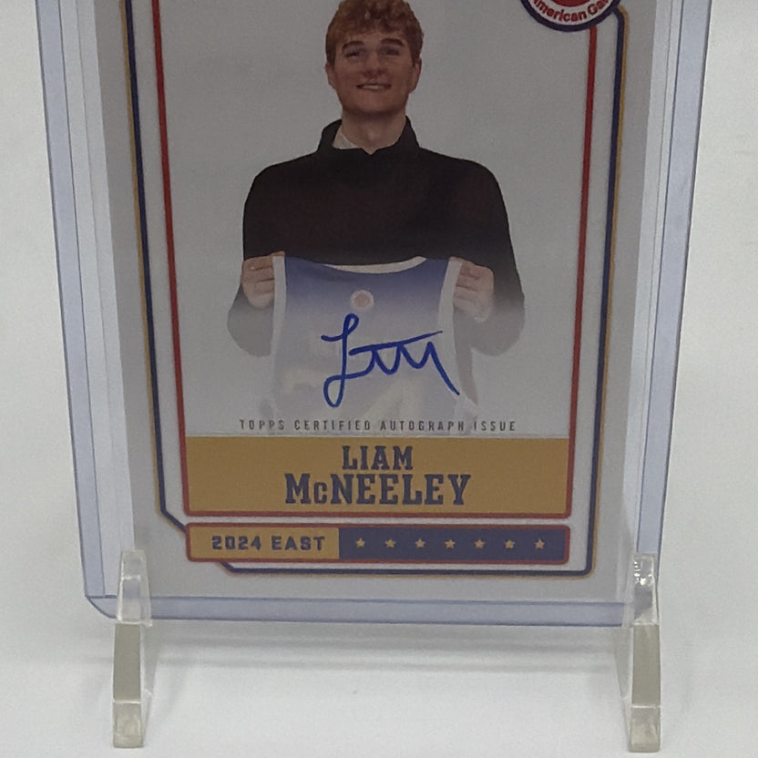 Front of 2024 Topps Chrome McDonald's All American Liam McNeeley #30 autograph card for Team East