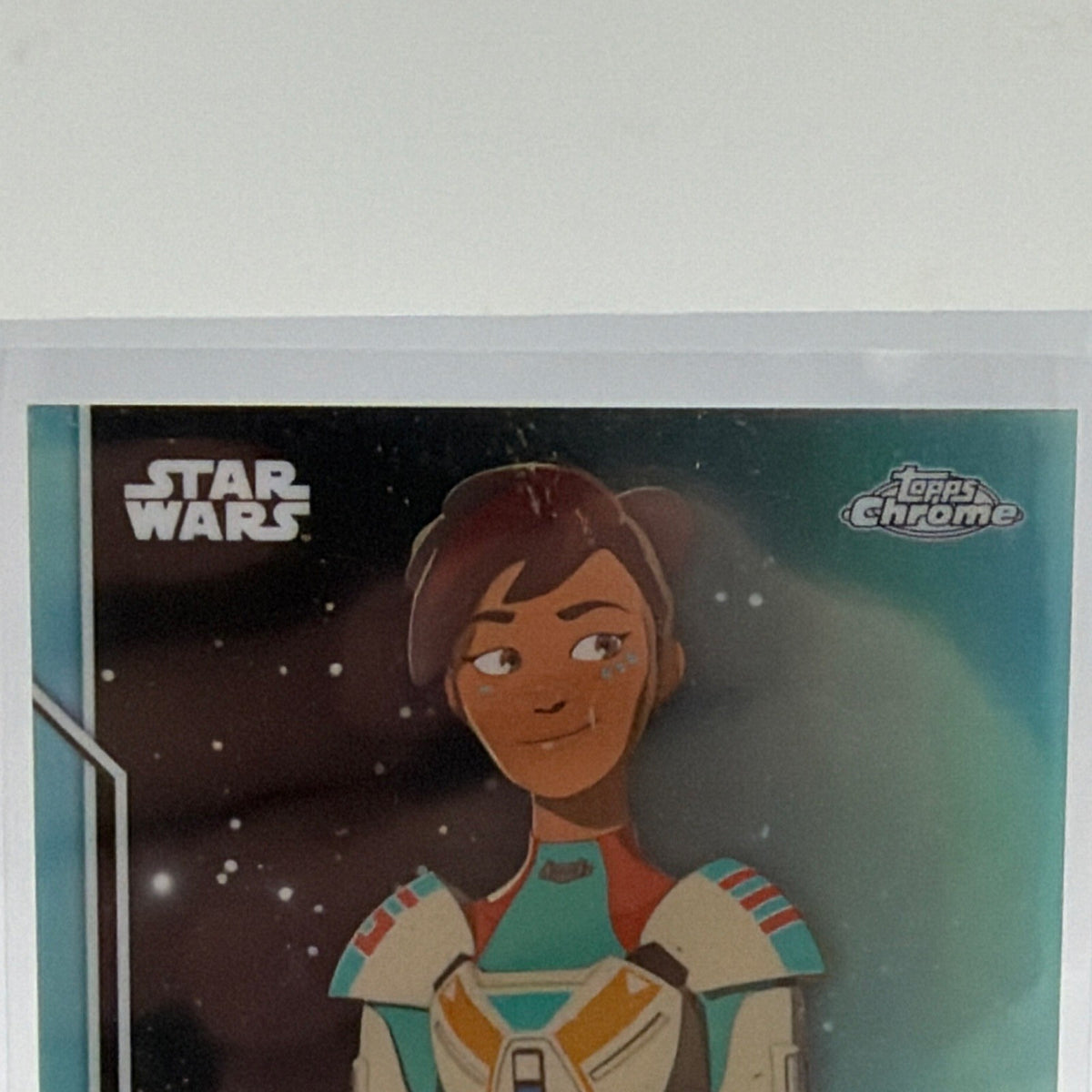 Close-up of Torra Doza portrait and Star Wars Resistance card design