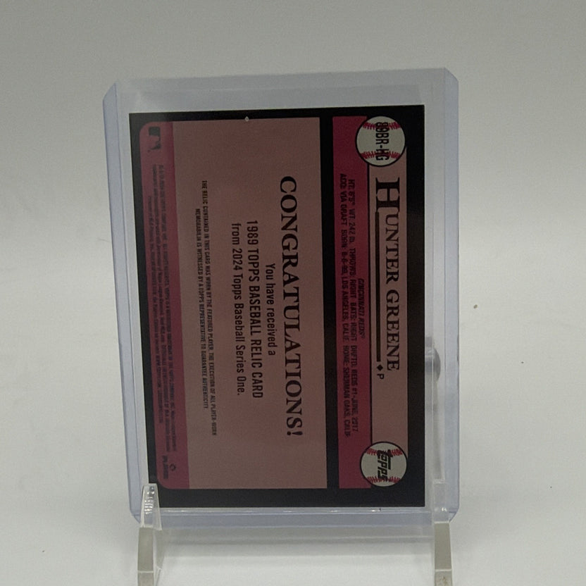 Close-up of reverse design and identification on Hunter Greene 1989 Baseball Relics card