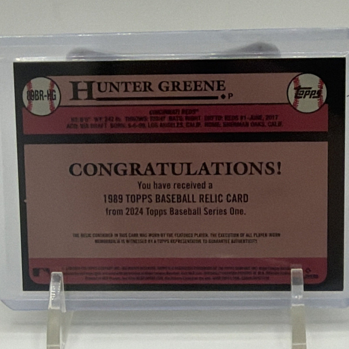 Additional front view of 2024 Topps Hunter Greene Cincinnati Reds 1989 Baseball Relics insert
