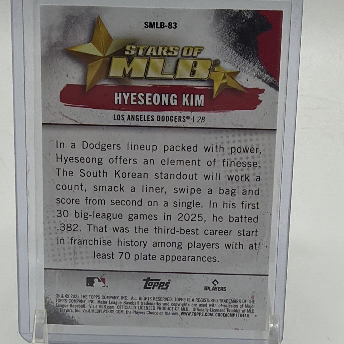 Back of 2025 Topps Update Hyeseong Kim Stars of MLB #SMLB-83