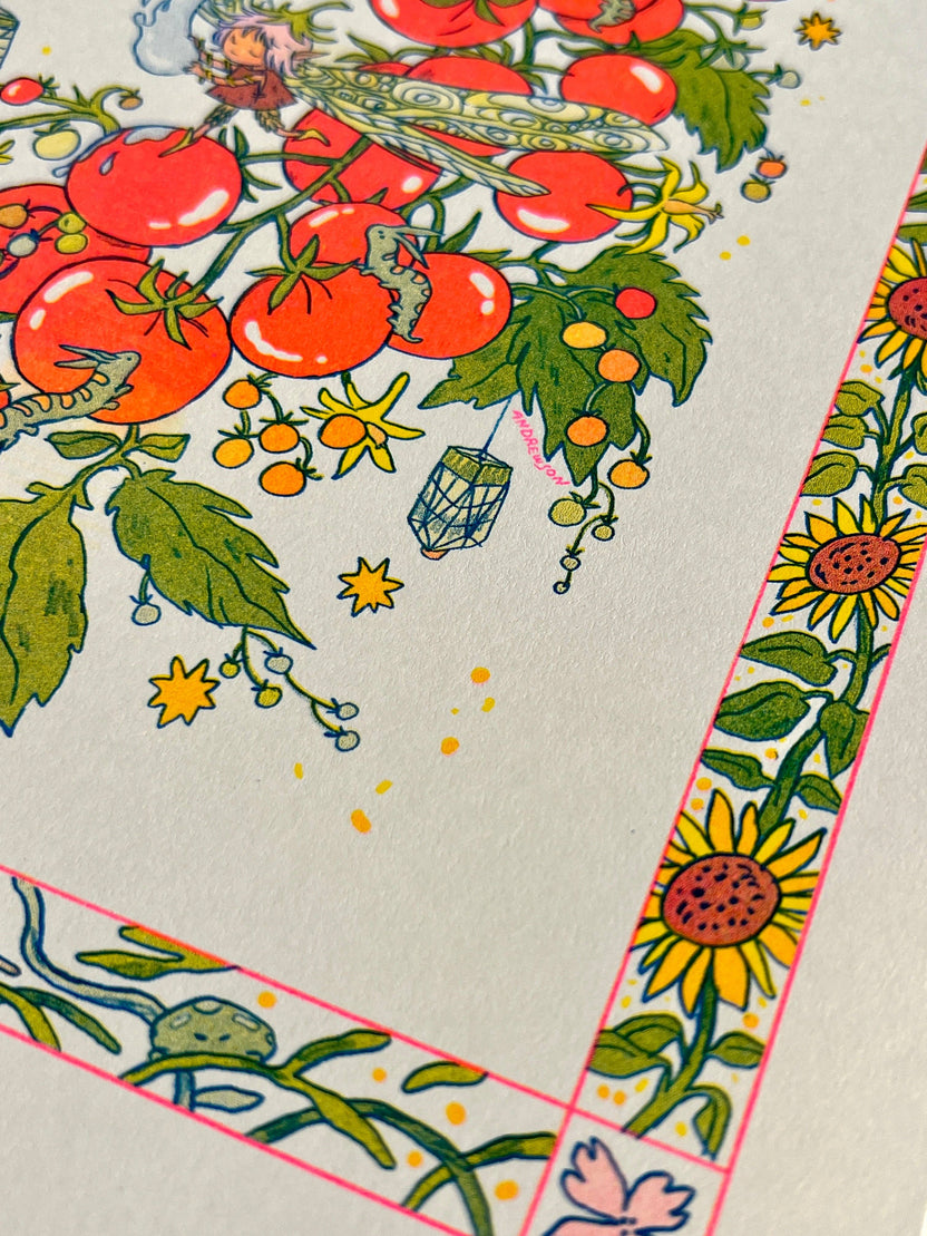 Sunflower Fairy Riso Print by Natalie Andrewson