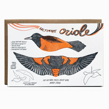 Oriole Pop-Out Bird, Letterpress Greeting Card