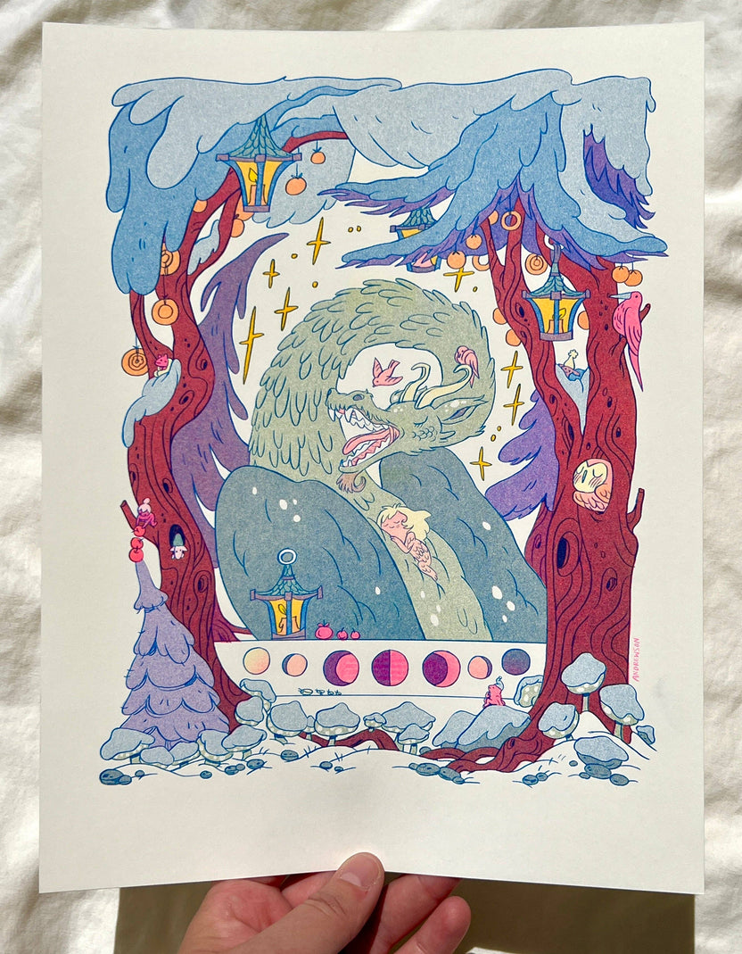 Winter Dragon Riso Print by Natalie Andrewson