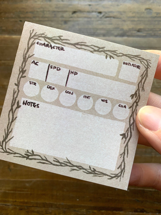 Stat block sticky note for D&D