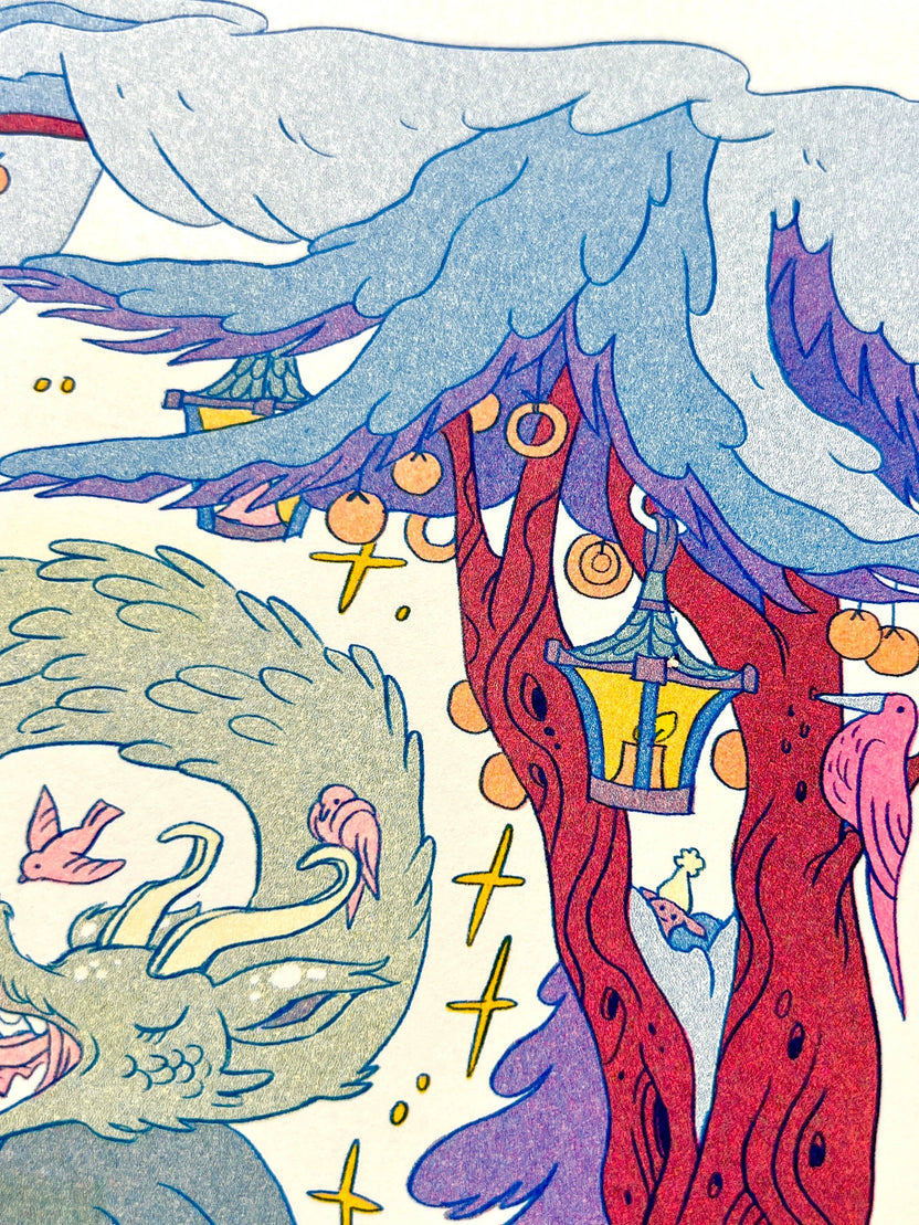Winter Dragon Riso Print by Natalie Andrewson