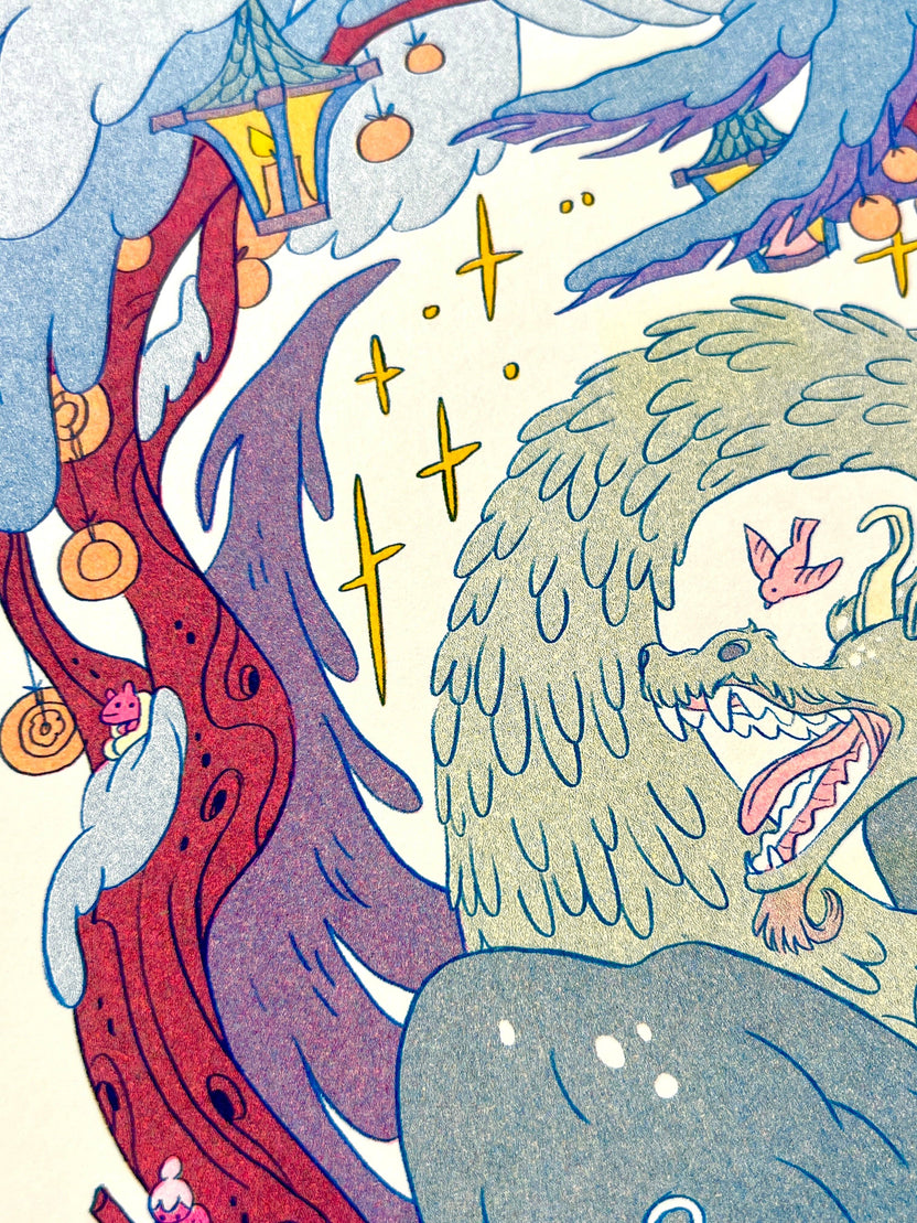 Winter Dragon Riso Print by Natalie Andrewson
