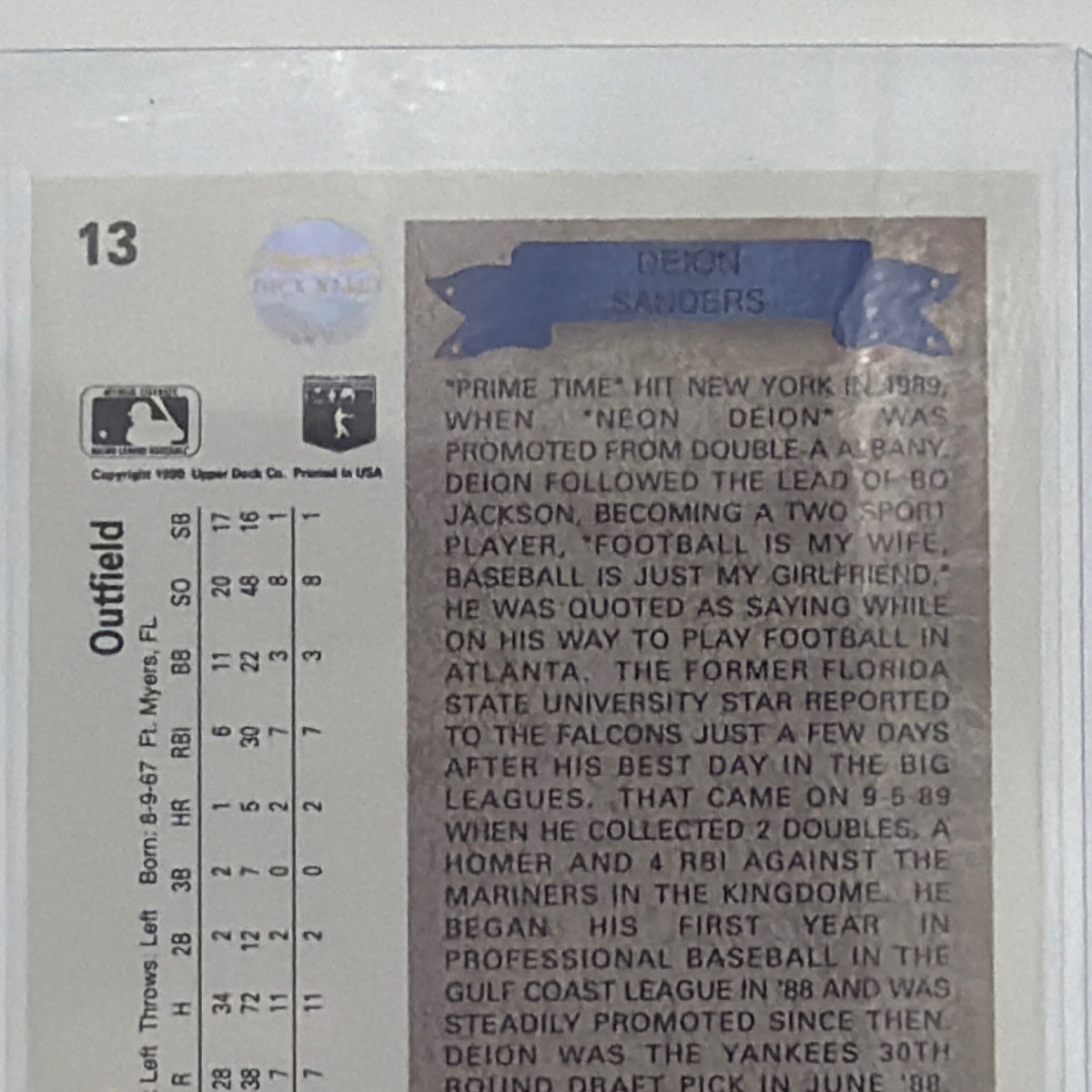 Upper Deck 1990 Star Rookie Deion Sanders #13 (RC) Yankees Baseball Card