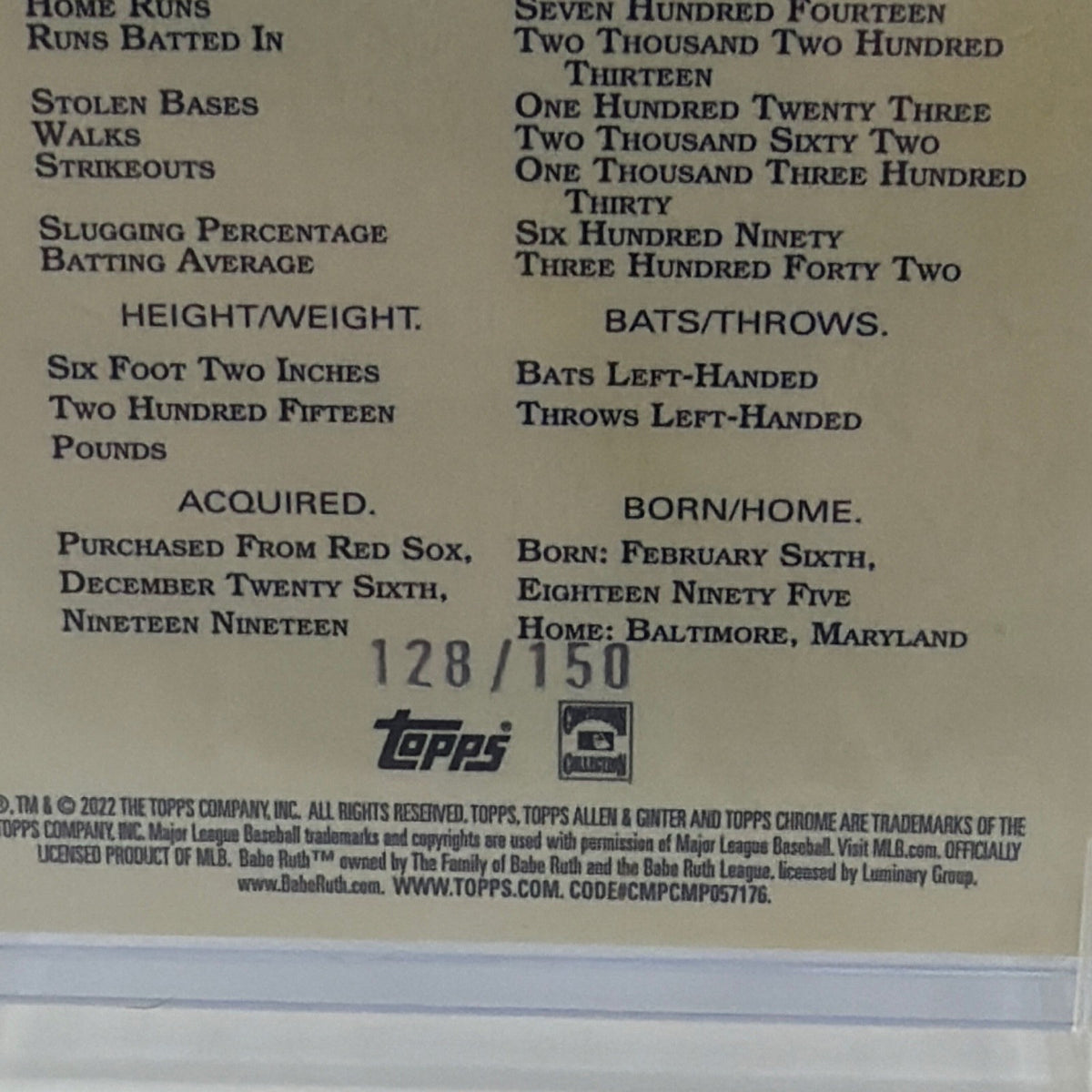 2022 Topps Allen & Ginter Chrome - Babe Ruth #42 Blue Refractor /150