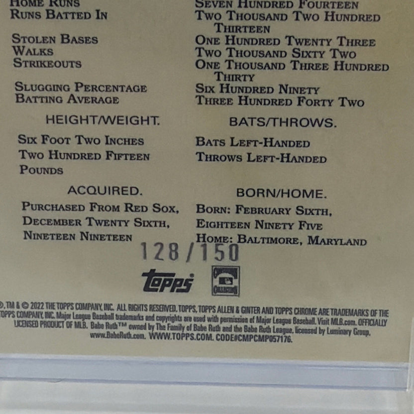 2022 Topps Allen & Ginter Chrome - Babe Ruth #42 Blue Refractor /150