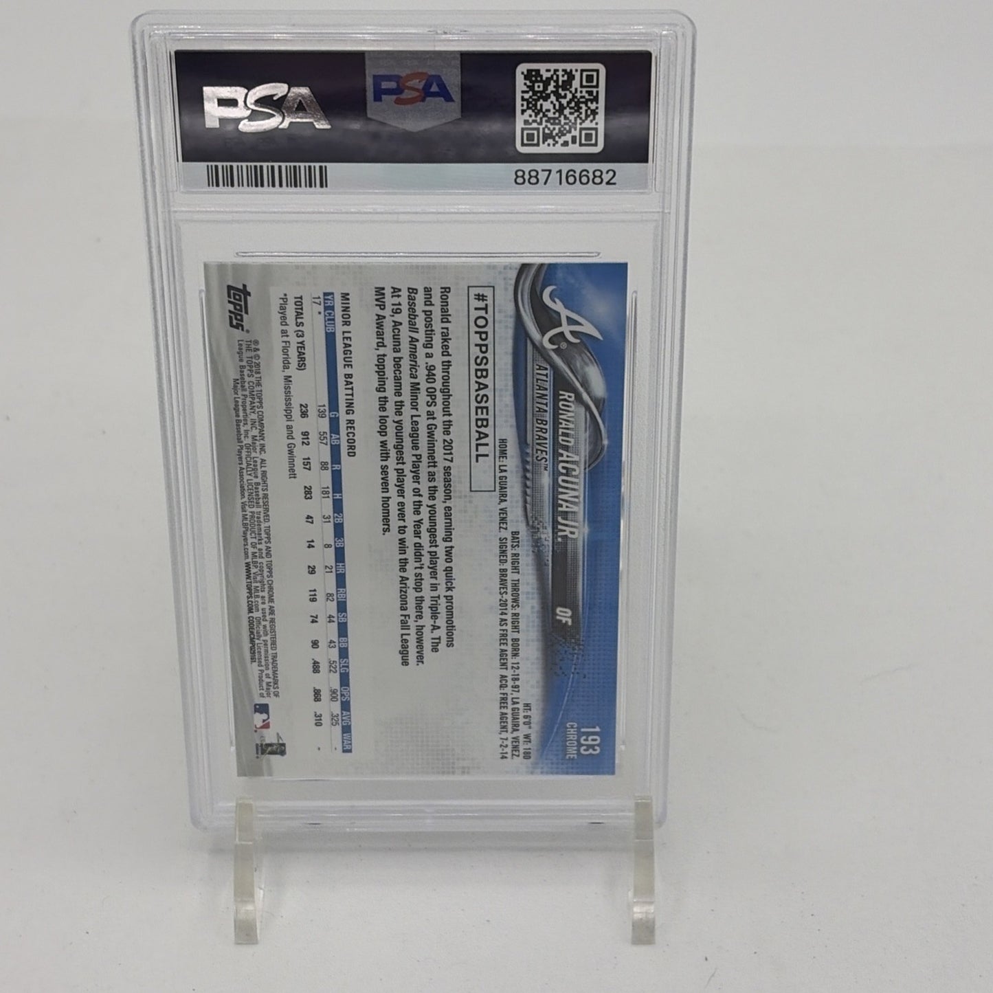 2018 Topps Chrome - Ronald Acuña Jr. #193  (RC)  PSA 10