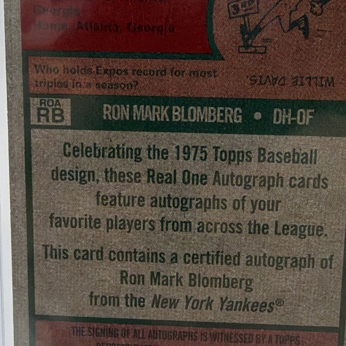Topps 2005 Heritage Real One Autographs Ron Blomberg Auto ROA-RB Yankees