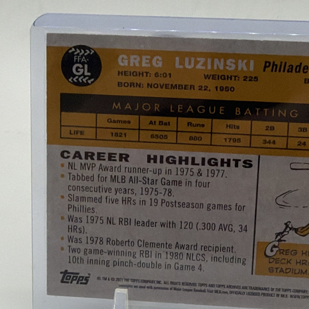 Topps 2021 Archives Fan Favorite Autographs 1960 Greg Luzinski FFA-GL Auto