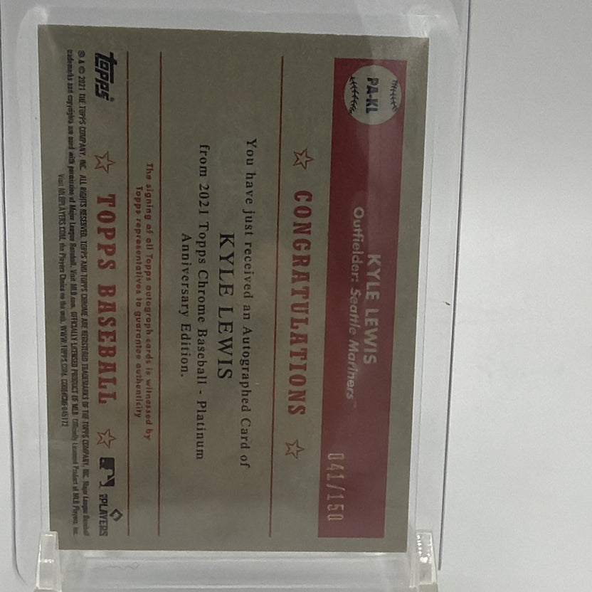 2021 Topps Chrome Platinum Anniversary Auto Kyle Lewis Aqua Refractor /150