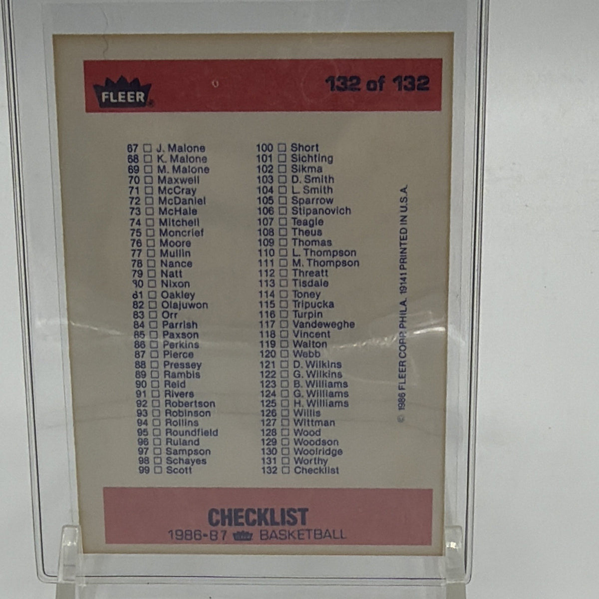 Fleer 1986-87 Fleer Basketball Checklist Card #132 of 132 NBA